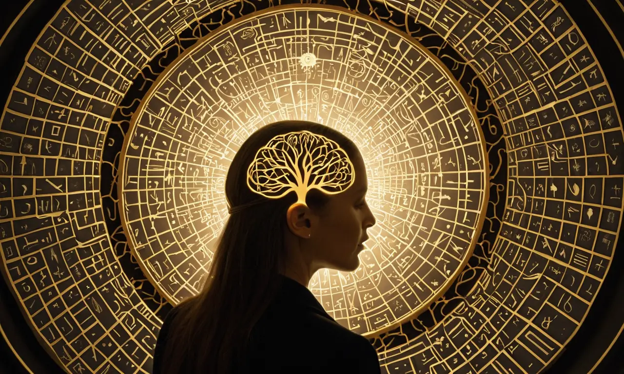 <think>
</think>
<p>Un cerebro con redes neuronales, una mano que toca una pantalla brillante, un libro abierto con hilos entrelazados, un espejo reflejando una cara con ecuaciones flotantes, un árbol con raíces en forma de neuronas, un reloj con manecillas apuntando a formas abstractas, una escalera que conecta a una figura humana con un cielo estrellado, una brújula girando entre símbolos opuestos, un rompecabezas que encaja en un mosaico mayor, un río que fluye a través de un laberinto de espejos, una ave volando entre un cielo lleno de libros flotantes, un corazón con venas que se ramifican en circuitos, una puerta abierta a una habitación con paredes infinitas, un horizonte de formas abstractas, un reloj con manecillas formando una espiral